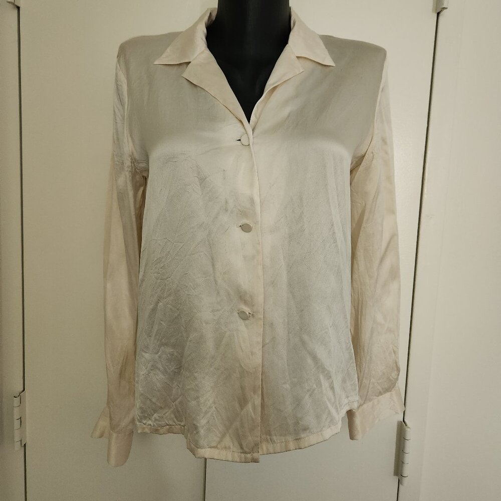 Grace Chemise 100% White silk long sleeve shirt blouse top